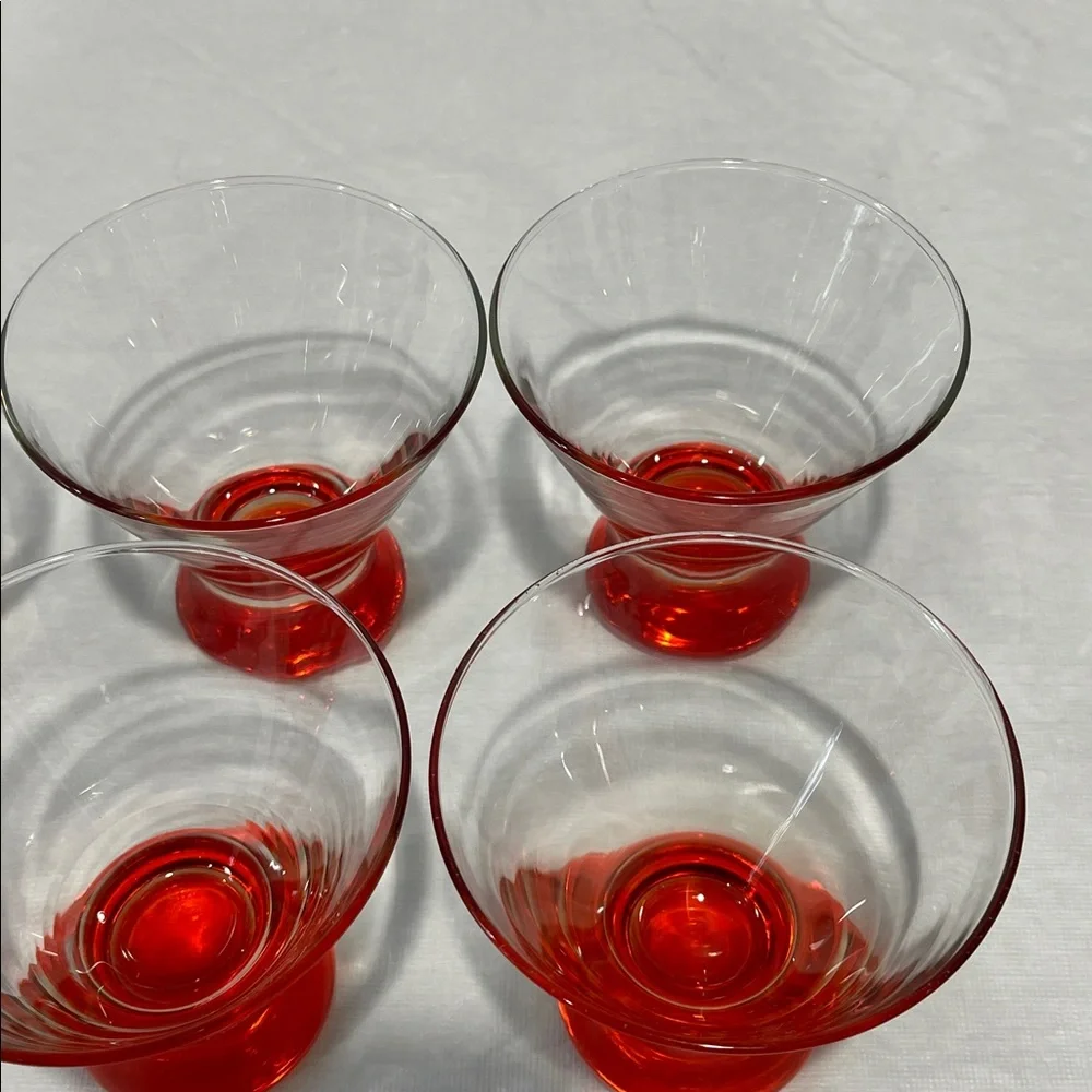 Crate & Barrel DIZZY Red Footed Cocktail Martini Cosmo Glasses Set 6 MCM style